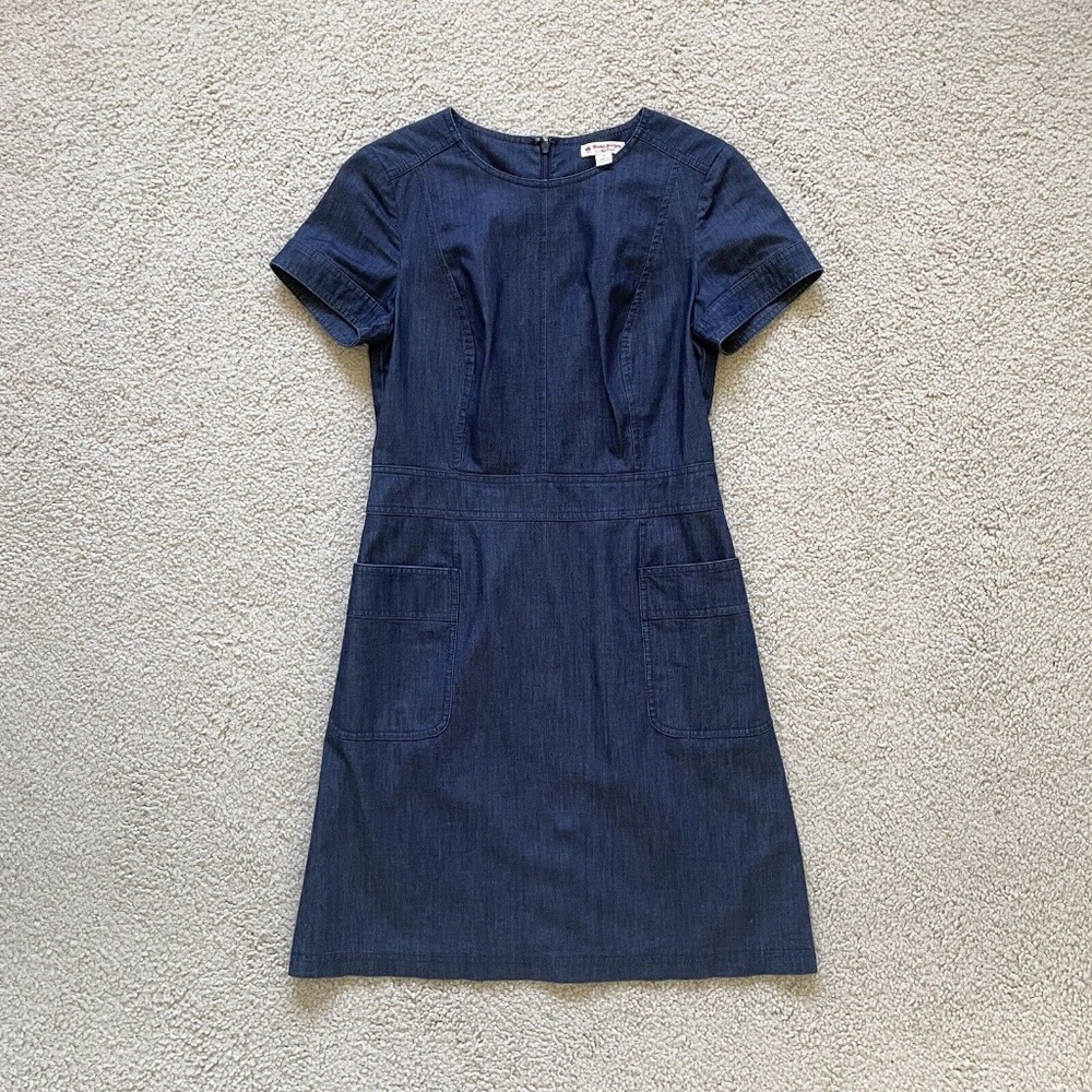 Brooks Brothers Red Fleece Denim Chambray Sz 8 Short Sleeve Pocket Shift Dress